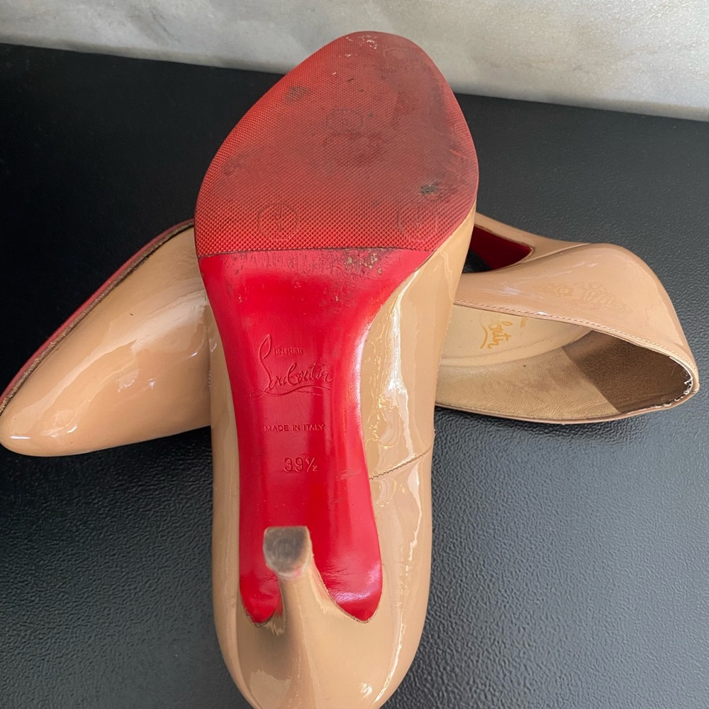 Christian Louboutin Nude Patent Leather Pumps with Red Soles
